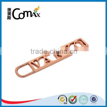 Zinc alloy rose gold rectangle hollow logo zipper puller