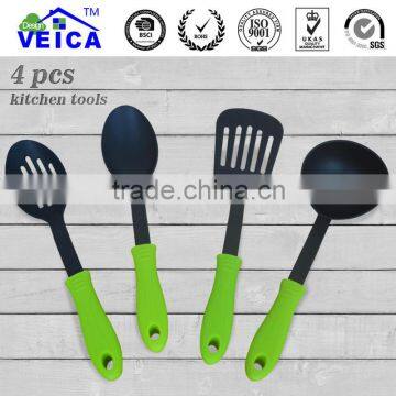 Plastic Cooking Tools 4 pcs Green Nylon Kitchen Tools Set including Spoon, Ladle, Slotted Turner And Slotted Spoon