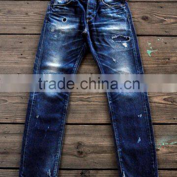 Custom High quality vintage wash distressed Japanese selvedge jeans denim selvedge denim jeans (LOTV023)