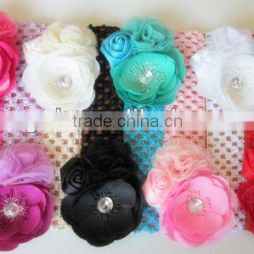 New Design Kids Headbands Rose Flower with Crochet Baby Headbands Shabby Flowers Headbands Hair Accessories