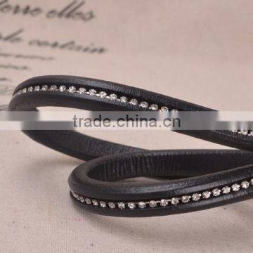 Factory Outlets OEM Diamond 10*6 Black Leather Rope Bracelet