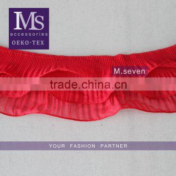 good price red multilayer polyester material fabric lace trim for wedding dress