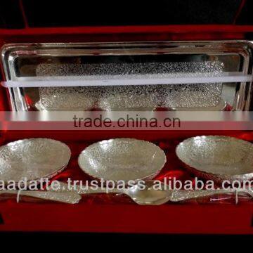 New Design Home Decoration Gift Item Set Beautiful Hand Carved Silver Plated Gift Bowl Spoon Set photo-2