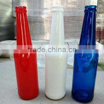 decorative glass beer bottle /beer glass bottle with 300 ML and white red blue , hot sale! customized logo.