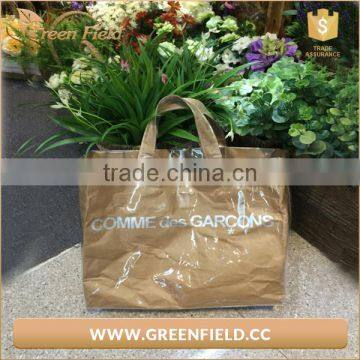 printed logo Genuine washable Kraft paper Tote Bags Large Lady Hand Bag with PVC cover