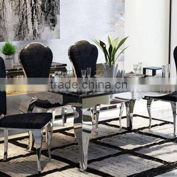 Wholesale Black Marble Dining Table With Mirror Silver Stainless Steel Legs photo-6