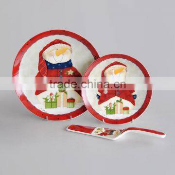 Porcelain Christmas Cake Plate With Server, X'mas Design Promotional Plate