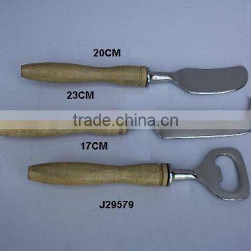 Wooden handle Cheese knife Butter Knife and Bottle opener made in Steel with Mirror polish