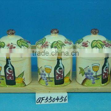 ceramic tea sugar coffee canisters set with wood holder