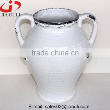 With handle white antique ceramic vases, large floor vases