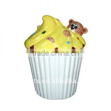 Ceramic Cupcake cookie jar with bear