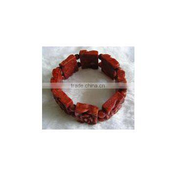 wholesale 7" 15mm chinese traditional dark red carved natural coral bracelet