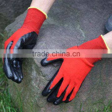 NMSAFETY red polyester liner nitrile dipped gloves