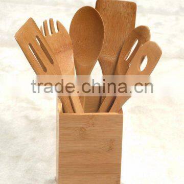 Bamboo utensil holder with 6pcs tools