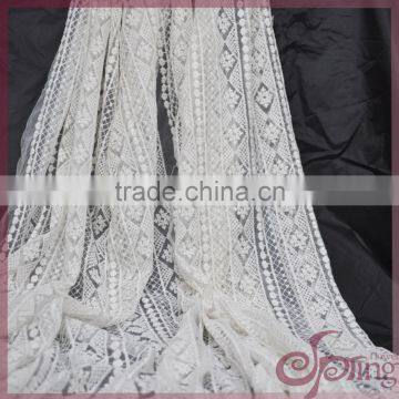 White geometric mesh embroidered fabric, cotton fabric embroidery lace for dress