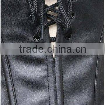 Hot Sale Women's Steampunk Gothic Faux Leather Bustier Corset With Lace Skirt photo-3