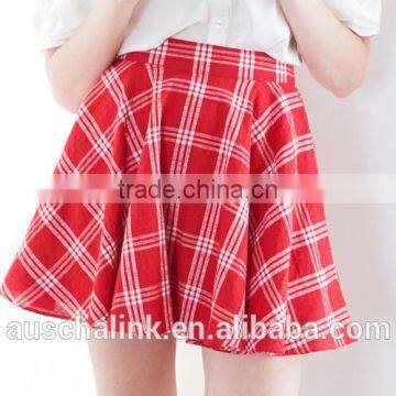 Best Selling Girls Campus High Waist Red or Blue Plaid Skirt Customized photo-6