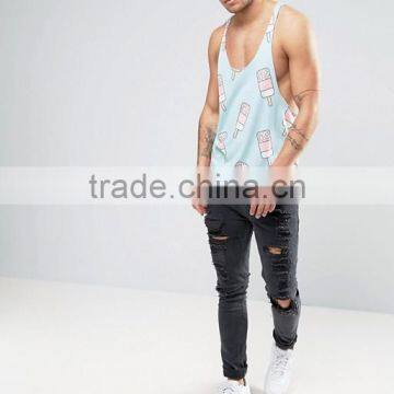 2017 High Quality New Design Summer Printed Custom Blue Sky Gym Wear Comfortable Cotton Polyester Casual Men's Sport Tank Tops photo-4