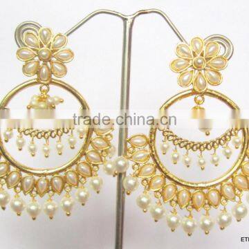 CHAND BALI Dangler Gold Tone Dangler PEARL DROP EARRINGS photo-2