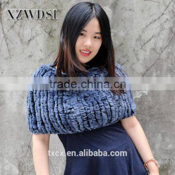 CX-B-44B Hot Sale Handmade Beautiful Scarf Blue Fur Shawl photo-2