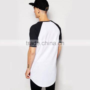 2015 Mens Longline t Shirt 100% Cotton Contrast Raglan Short Sleeve Super Longline t Shirt Men photo-2