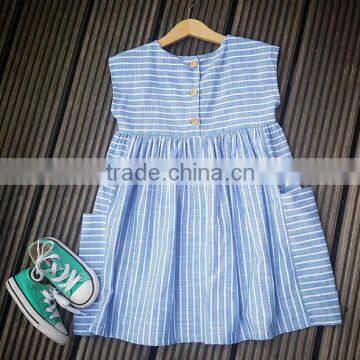 Fashion Design Toddler Girls Dress Popular Baby Girl Blue Stripes Dress For Girls photo-3