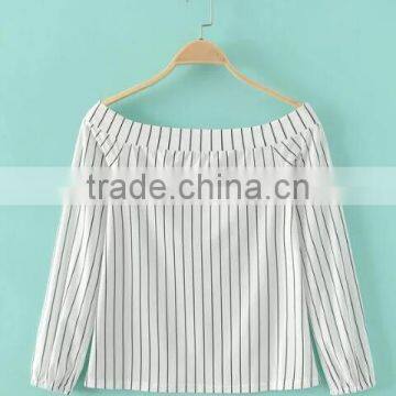 Runwaylover EY2357B New Style 2017 Ladies Fashion Off-Shoulder Stripe Blouse photo-5