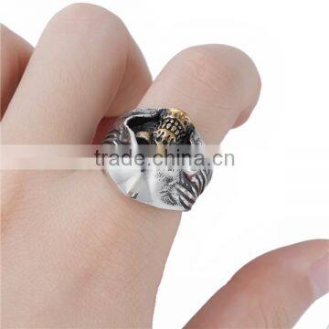 Titanium Steel Unadjustable Rings Gold Tone Antique Gold Antique Silver Skull photo-3