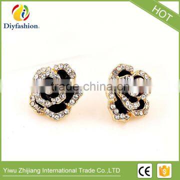 Black Roses Flowers Diamond Stud Earrings for Lady photo-5