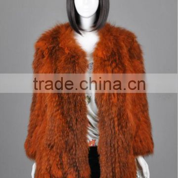 YR654 New Design Red Fox Knit Dyed Colors Fur Coat/Winter Fur Coat from Zhejiang