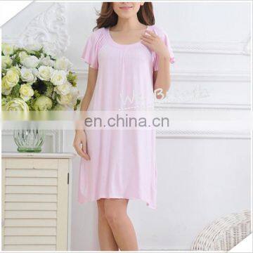 Ladies' eco-friendly bamboo fiber round neck night gown solid color FD