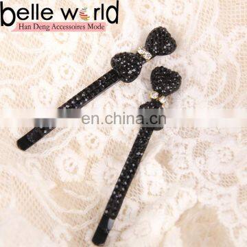 Fashion style black acrylic beads hairpin with small bow designer