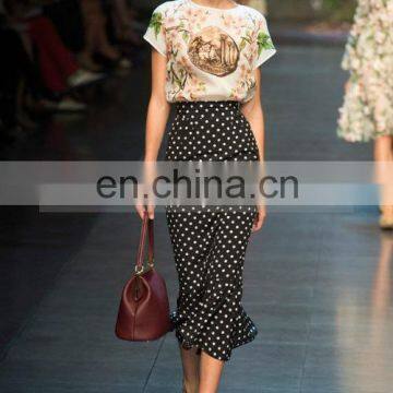 Black Charming Fishtail Cotton Splicing Fiber Printed New Look Slim Maxi Skirt
