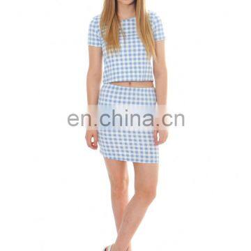 2014 lady's fashion White Gingham Print Jersey Tube Skirt