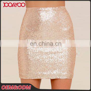 Custom Women Lovely Stylish High Waist Shining Gold Sequin Mini Skirt