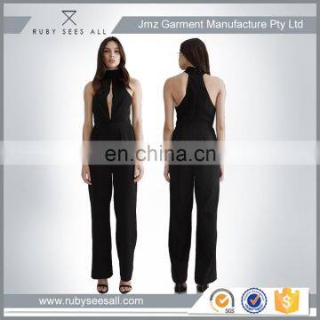 halter neck playlist adult jumpsuit 2016 women jumpsuit with mesh and invisible zipper at center back