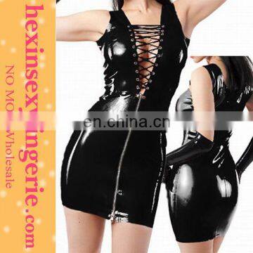 Fashion Black Sexy Zipper Leather Catsuit