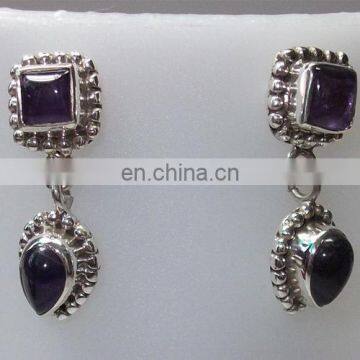 925 Sterling silver earrings jhumka Double stone amethyst silver dangle earrings