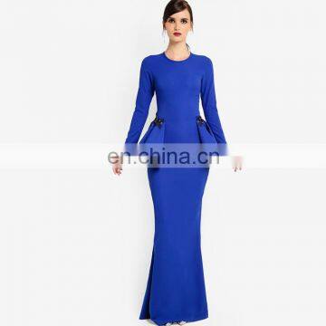 high quality Islamic clothing custom women plain blue baju kurung dress