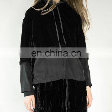Women Plain Oversized Pullover Drop Shoulder Velvet Hoodie With Double Drawstrings