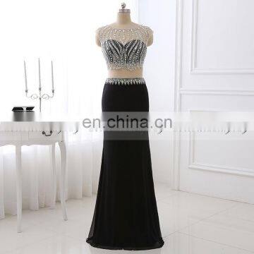 New Fashion Two-Piece Cap Sleeve Black Mermaid Crystal Beaded Evening Gowns Evening Dresses LX321 photo-5