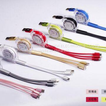 USB Cable LOGO Printed Stretch One Tow Three Data Cable Type-c Customized 2a Three-in-one Charging Cable Android Apple Universal Quick Charging Cable photo-3