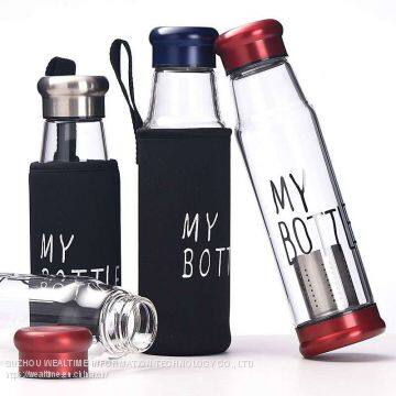 Glass water bottle with tea infuser bottom openable water bottles