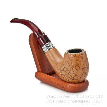 145mm Length Wooden Resin Short Tobacco Pipe With Yellow Flower Engraving Head for Smoking photo-2