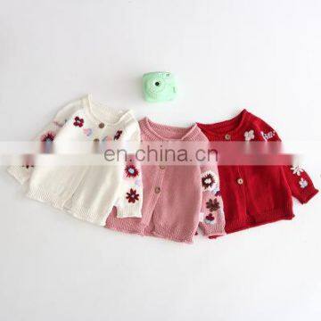 2020 embroidered chain link knit cardigan button sweater baby girl baby sweater top