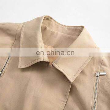 TWOTWINSTYLE Khaki Windbreaker Women Lapel Long Sleeve With Belt Patchwork Lace Up Vintage Casual photo-6