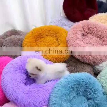 Wholesale Low Moq High Quality Different Color Diameter 40cm-120cm Winter Home Animal Cat Bed Pet Plush Dog Bed Round