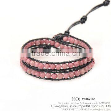 WBS2061 Factory discount handmade glass bead leather adjustable bracelet