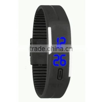 Black and white with blue led mens kids adjustable rubber sports watch bracelet