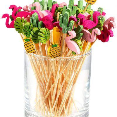 200 Pack Cocktail Picks 4.7 Inch Fruit Sticks Bamboo Toothpicks for Luau Hawaii Beach Party Supplies (Hawaii Set)
